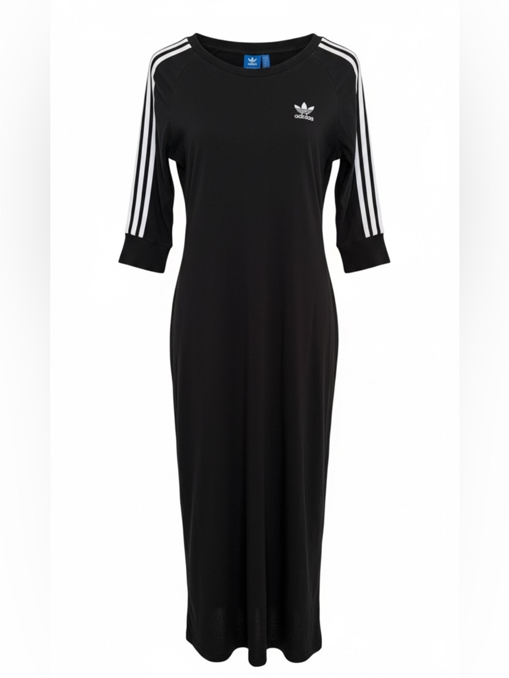adidas Black Midi Dress with White Three-Stripe Sleeves - M